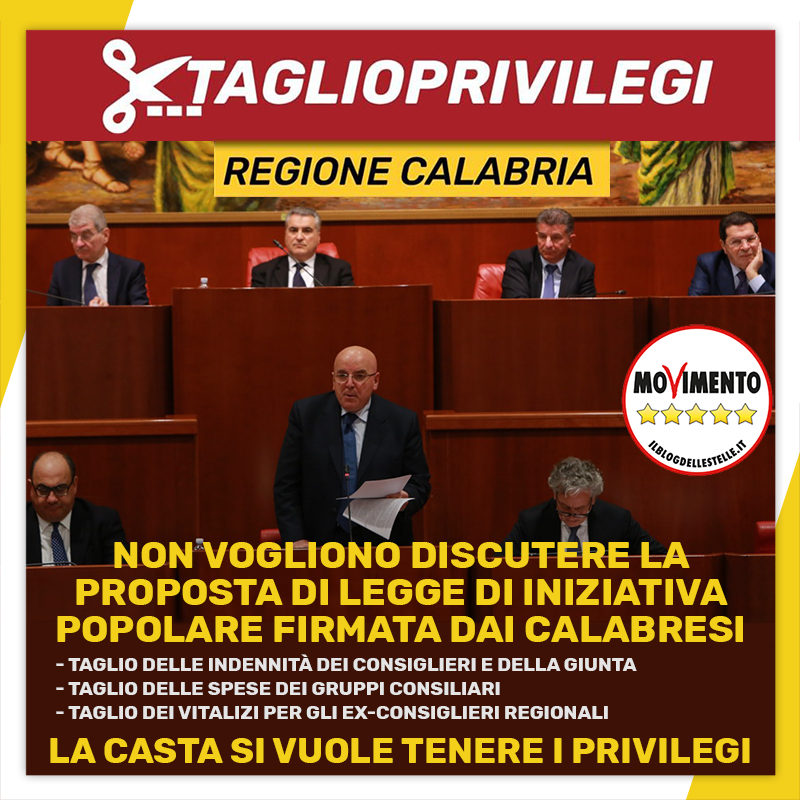 M5S: alla Regione fanno le barricate contro il taglio dei privilegi