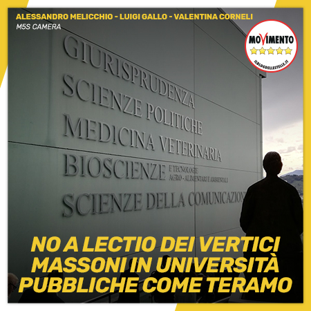 Università: M5S, inopportuna lectio vertici massoni a Teramo