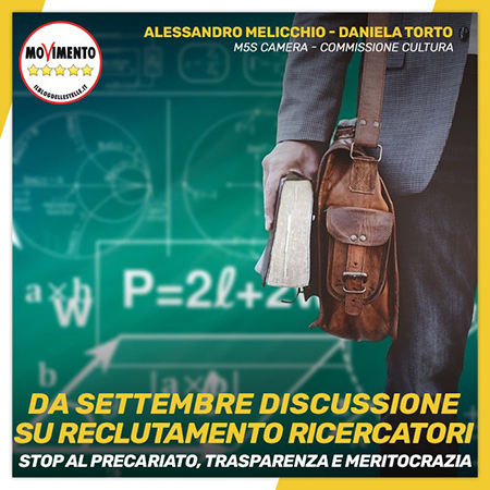 UNIVERSITA', M5S: AL VIA A SETTEMBRE DISCUSSIONE SU RECLUTAMENTO RICERCATORI